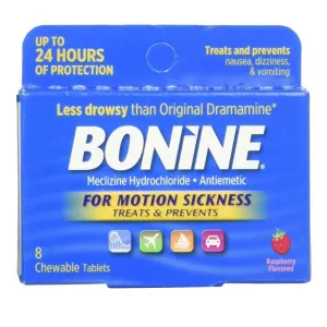1 Pk Bonine Motion Sickness Chewable Tablets Raspberry Flavored Prevent Nausea