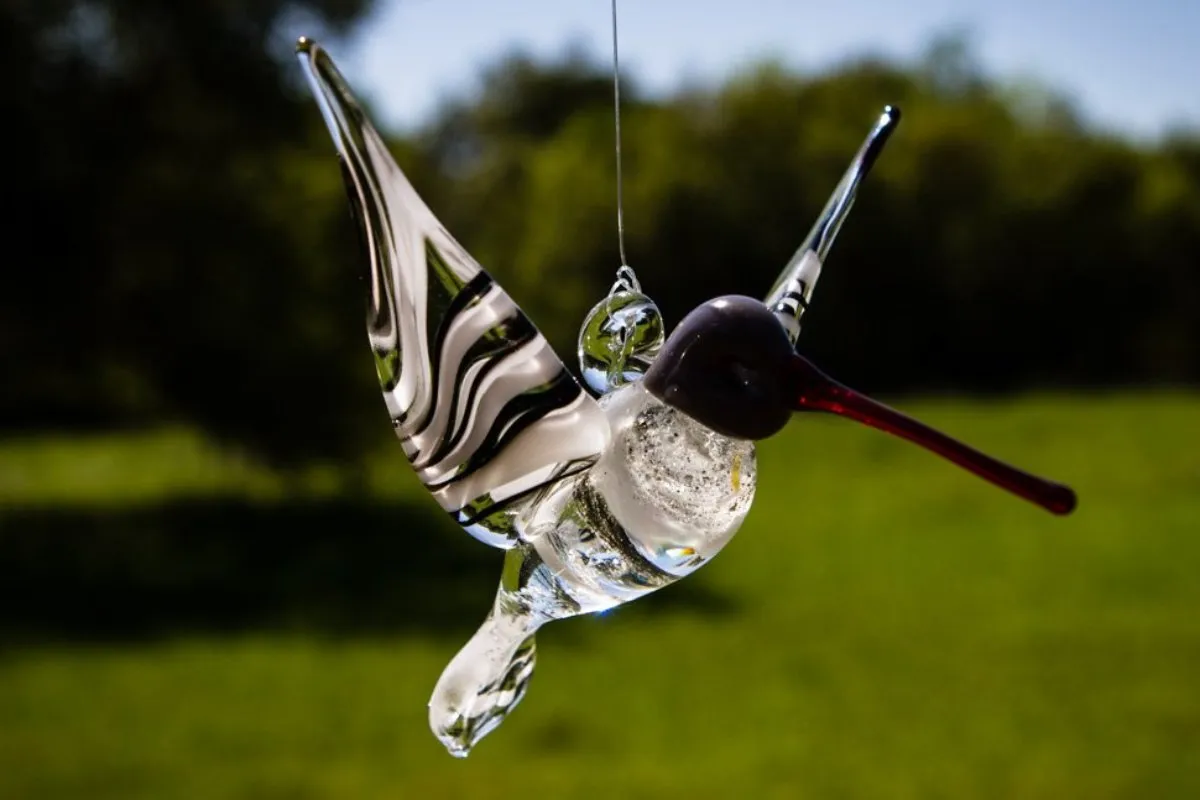 Black and White Glass Hummingbird with Infused Ash