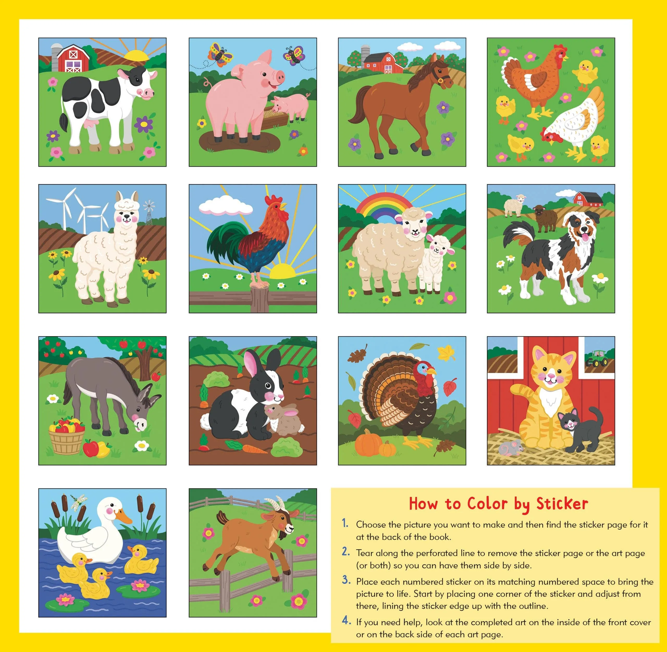 Color-By-Sticker Book || Farm Animals
