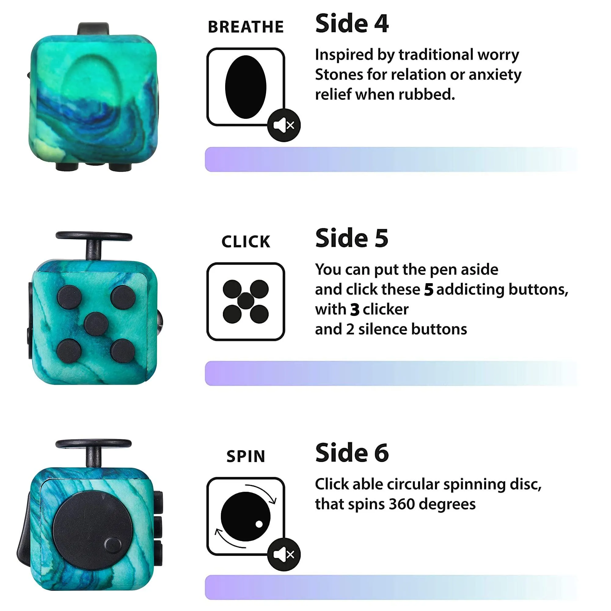 Green Fidget Cube Fidget Toy ADHD Stress Anxiety