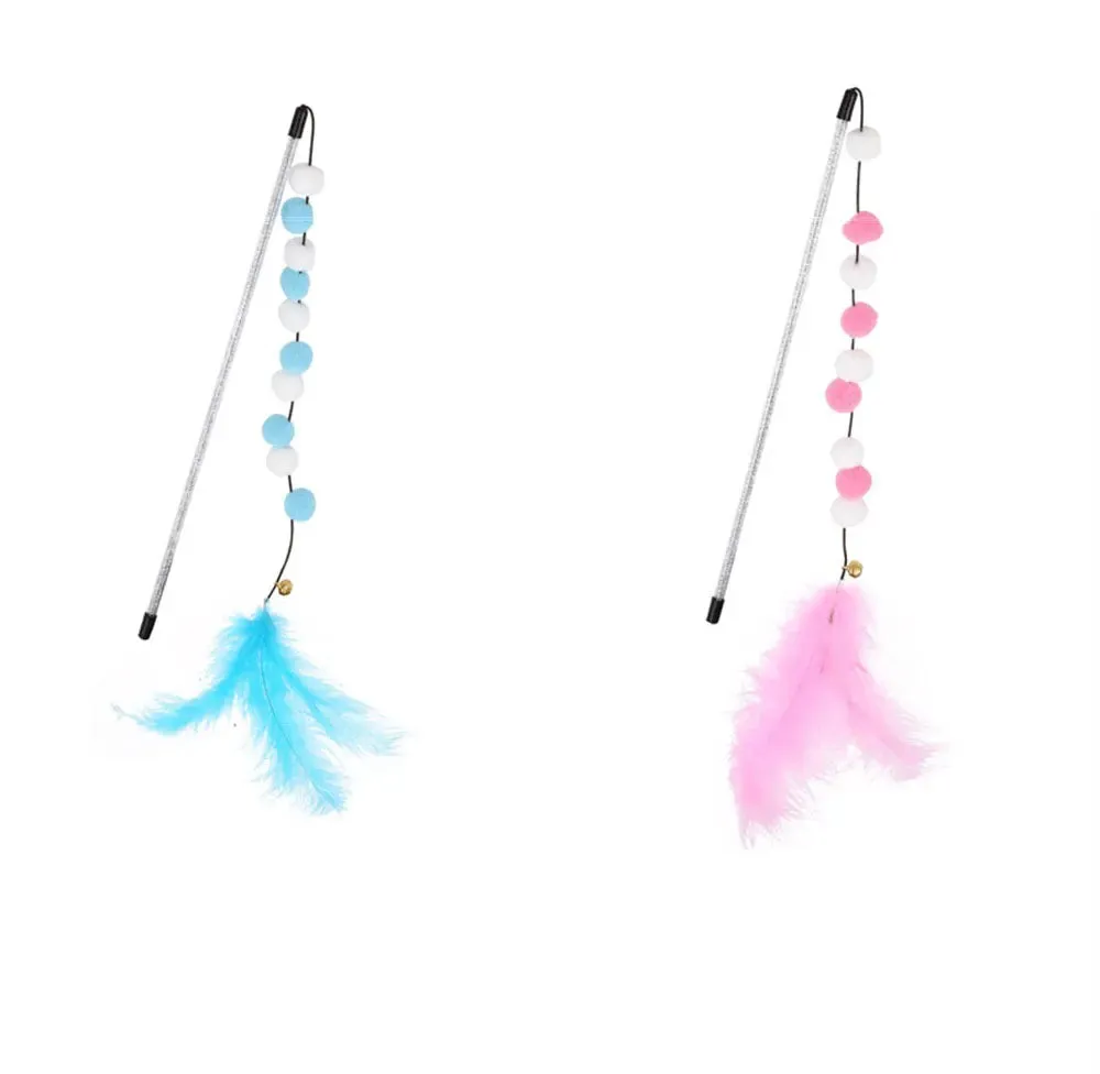 Interactive Cat Teaser Wand with Colorful Pom Poms and Bell