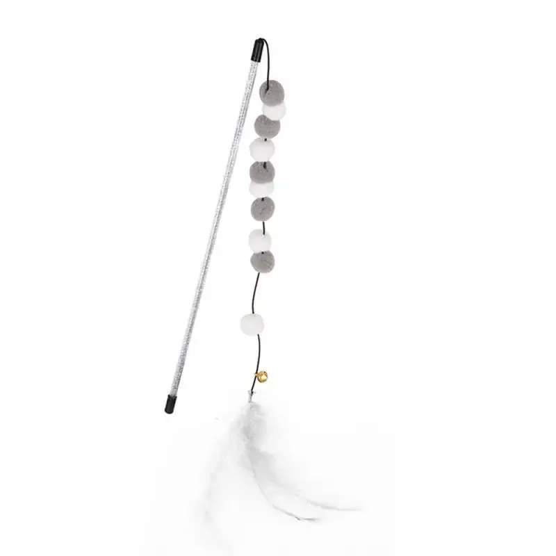Interactive Cat Teaser Wand with Colorful Pom Poms and Bell