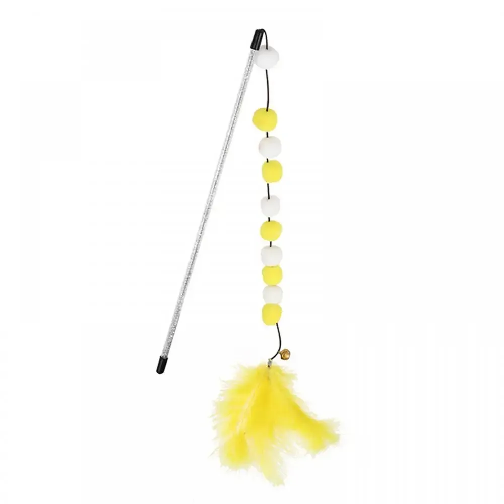 Interactive Cat Teaser Wand with Colorful Pom Poms and Bell