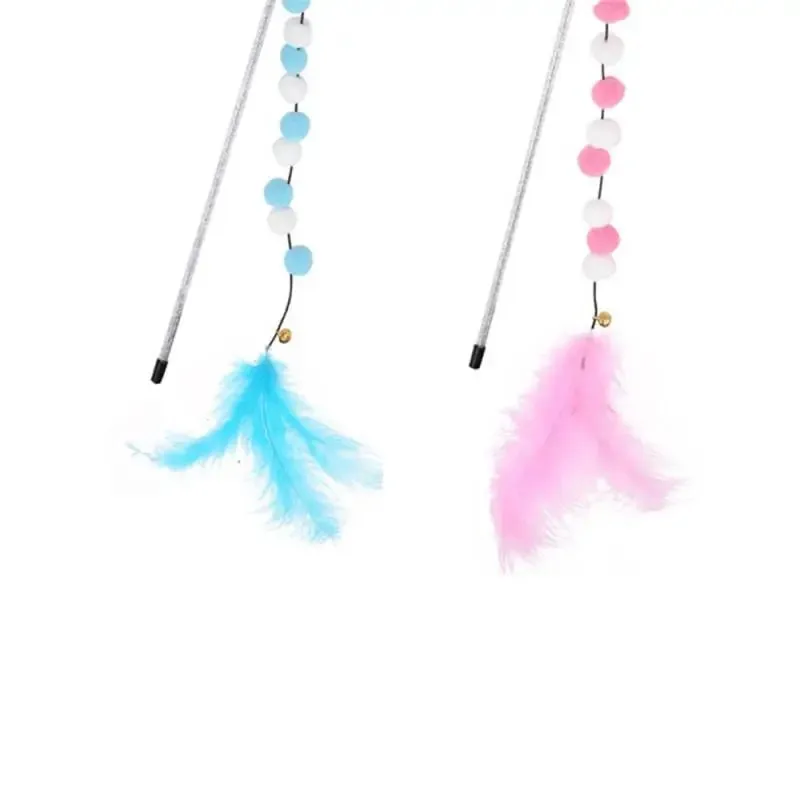 Interactive Cat Teaser Wand with Colorful Pom Poms and Bell