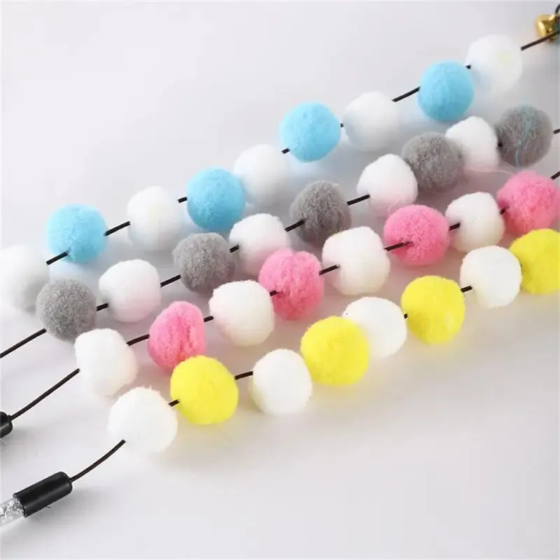 Interactive Cat Teaser Wand with Colorful Pom Poms and Bell
