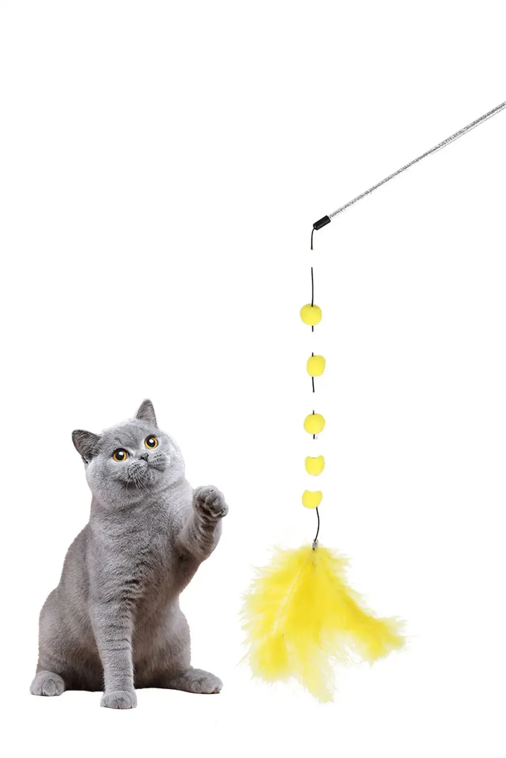 Interactive Cat Teaser Wand with Colorful Pom Poms and Bell