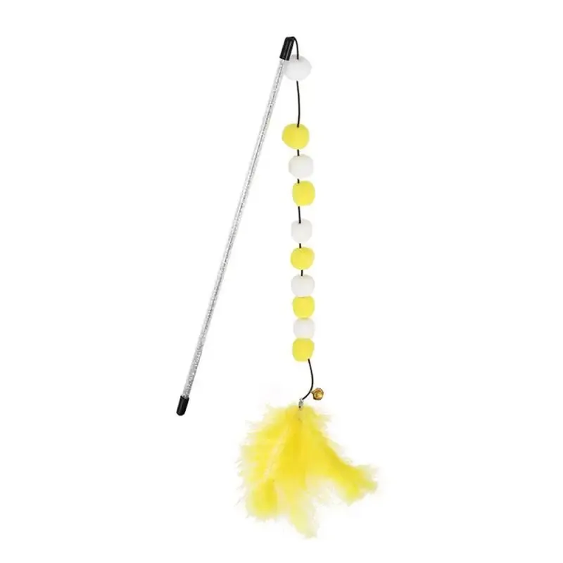 Interactive Cat Teaser Wand with Colorful Pom Poms and Bell