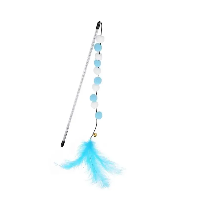 Interactive Cat Teaser Wand with Colorful Pom Poms and Bell