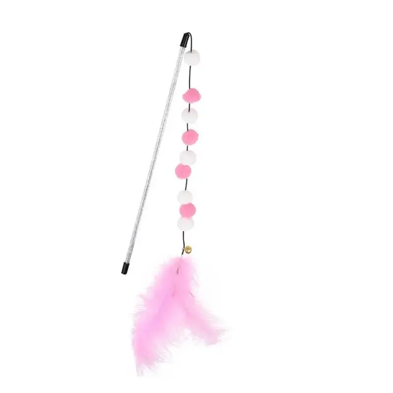 Interactive Cat Teaser Wand with Colorful Pom Poms and Bell
