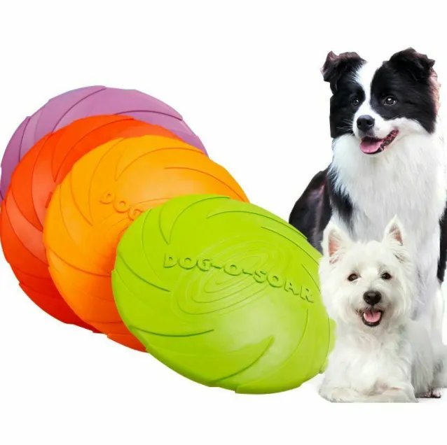 Rubber Frisbee Toy Soft Chew Bite Flying Discs Training Interactive Puppy 15cm
